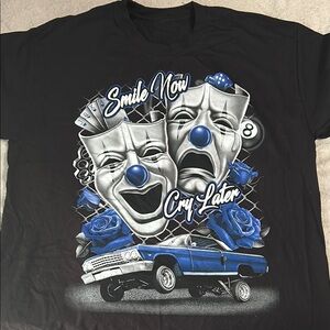 Black Graphic T-Shirt with Blue Accents